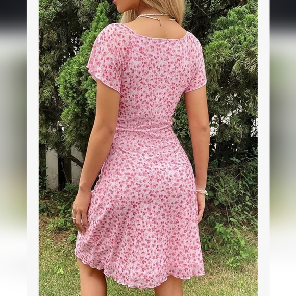 Floral Pink Dress with Ruffle Sleeves - Picture 3 of 16
